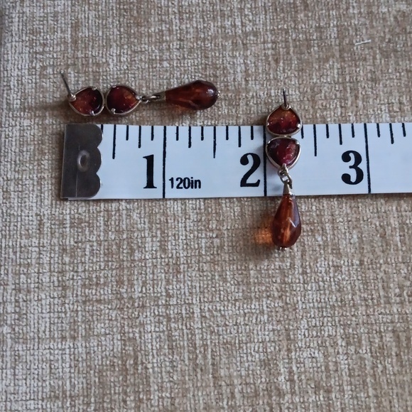 Gold Tone Amber Colored Dangle Earrings - Picture 4 of 7